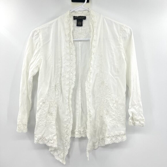Banana Republic 100% Cotton Crochet White Open Front Top Women's Small - Picture 1 of 3